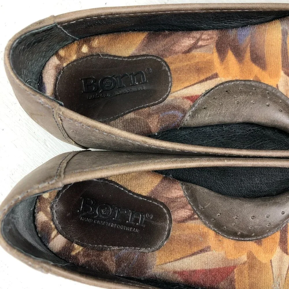 Born Women's Size 8 Masia Brown Leather Cap Toe Buckle Slip On Ballet Flats